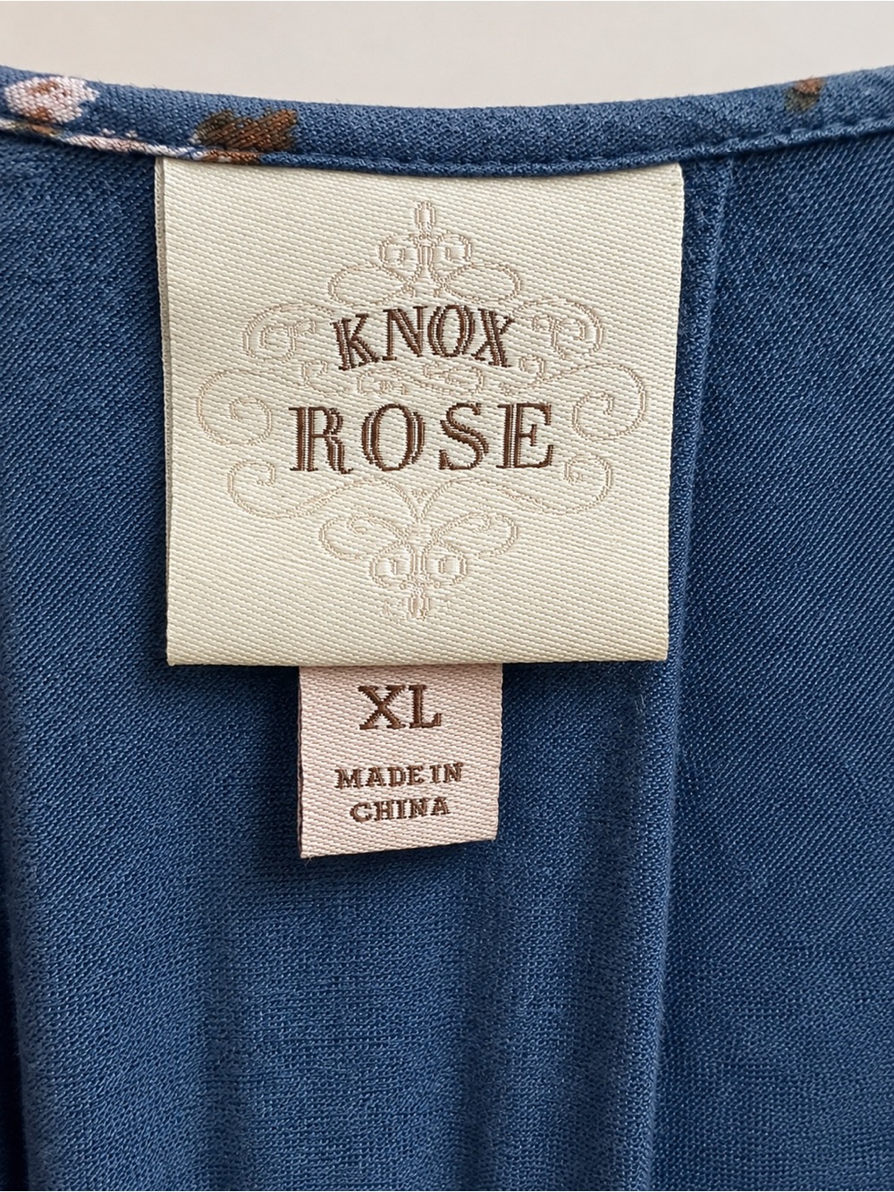 Knox Rose XL Blue Floral Boho Peasant Blouse Tassel Tie Long Sleeve - Picture 3 of 4